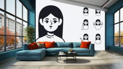 Girl, young woman set. Casual wear. Different emotions and gestures. Cartoon people in different poses and actions. Cute female character. Simple design. Flat style vector illustration. Wall mural