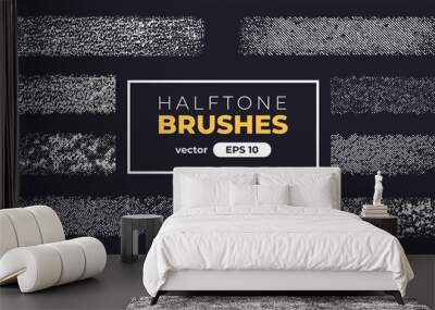 Halftone grain brushes. Grunge noise texture set. Vector illustration eps10. Creative artistic brush collection. Wall mural