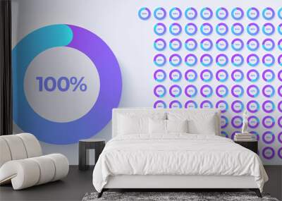 Loading indicator. Progress bar. Percentage meter. UI, User interface. Loading symbol. Download process. Circle icons set. Minimalistic 3d template. Realistic modern design. Vector illustration. Wall mural