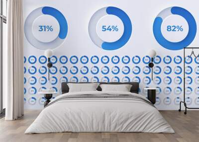 Loading indicator. Progress bar. Percentage meter. UI, User interface. Loading symbol. Download process. Circle icons set. Minimalistic 3d template. Realistic modern design. Vector illustration. Wall mural