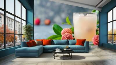 Lychee juice on wooden table Wall mural