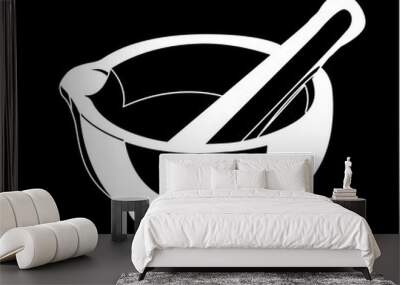 mortar and pestle white on black background Wall mural