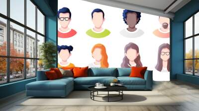 People avatars set isolated on a white background. Profile picture icons. Male and female faces. Cute cartoon modern simple design. Beautiful colorful template. Flat style vector illustration. Wall mural