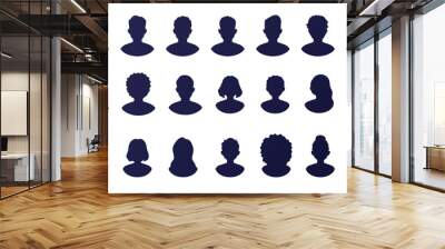 People silhouette avatars set isolated on a white background. Profile picture icons. Male and female faces. Cute cartoon modern simple design. Beautiful template. Flat style vector illustration. Wall mural