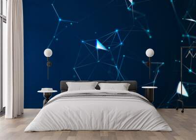 Polygonal background with dots and lines. Network connection structure. Science and technology. 3d Wall mural