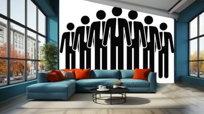 Row of stick men in ties isolated on white background. Simple design stick figures. Black and white Icon or logo. Flat style vector illustration. Wall mural