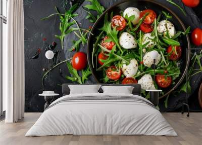 salad with mozzarella cheese, green arugula leaves and cherry tomatoes Wall mural