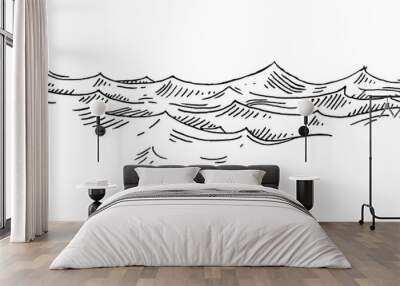 Sea waves. Vintage vector engrave black illustration. Isolated on white Wall mural