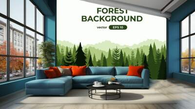 Seamless forest landscape. Colorful silhouette with trees, pines, firs, mountains and hills. Layered background with parallax effect. Flat style vector illustration. Simple cartoon design. Wall mural