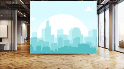 Seamless silhouette of the city. Cityscape with buildings. Simple blue background. Urban landscape. Beautiful template. Modern city with layers. Flat style vector illustration. Wall mural