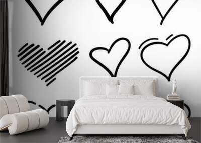 Set of outline hand drawn heart icon.Hand drawn doodle grunge hearts vector   set. Rough marker hearts isolated on white background. Vector heart   collection. Illustration for your graphic design. Wall mural