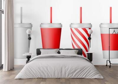 Set of paper cups for soda with straw. vector illustration isolated on white background Wall mural