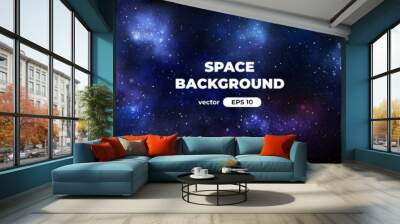 Space background with bright shining stars. Star universe. Beautiful nebula. Starry night sky. Deep cosmos. Black outer space. Milky way galaxy. Science fiction. Vector illustration eps10. Wall mural