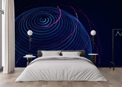 Technology blue sphere with connecting dots and lines. Digital abstract network structure. 3D rendering. Wall mural