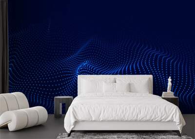 Vector abstract blue futuristic background. Big data visualization. Digital dynamic wave of particles. Wall mural