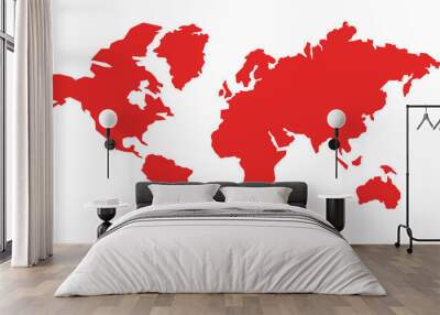 world map isolated. low poly stylized map. simple cartoon design. simplified minimal style. red colo Wall mural