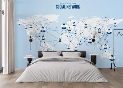 World Wide Web. Global network structure with planet map on background. Vector illustration Wall mural