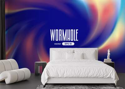 Wormhole background. Vector illustration eps10. Spiral hyperspace tunnel. Space portal for time traveling. Speed effect. Sky with clouds. Black hole vortex. Bright colors. Blue and red. Warp jump. Wall mural