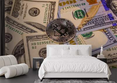 Bitcoin on the one hundred dollar bills Wall mural