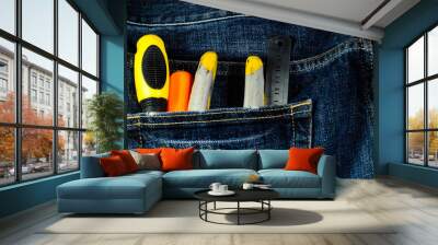 Pliers and screwdrivers in a pocket of the jeans Wall mural