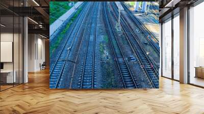 View on a many railroad tracks and junctions Wall mural