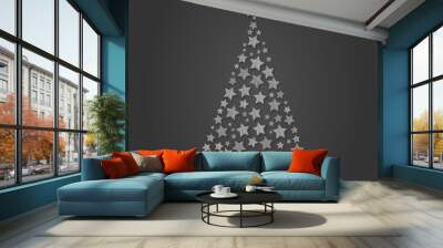 Christmas tree of silver stars vector. Gretting Xmas card. Christmas stars tree decoration. Vector h Wall mural