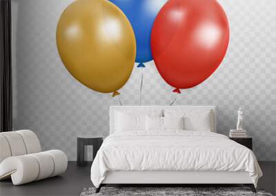 Color bunch of balloon vector. Party baloon with ribbon and shadov isolated on white background. Fly Wall mural