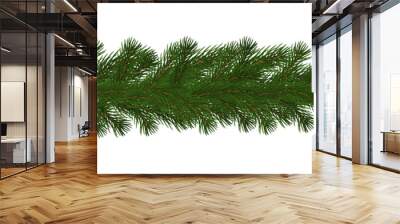 Green Christmas border of pine branch, seamless vector isolated on white background. Xmas garland de Wall mural