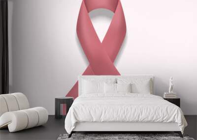 Pink ribbon vector isolated on background. Breast cancer awareness symbol in october. Realistic ribb Wall mural