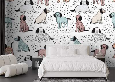 Childish seamless pattern with dogs. Cute baby design. Wall mural