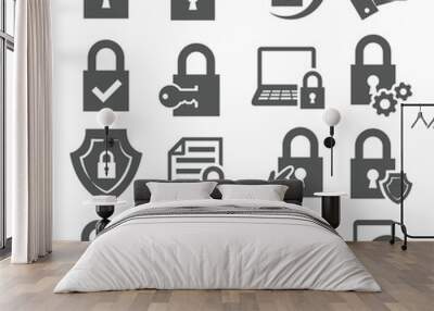 Lock icons set on white background Wall mural