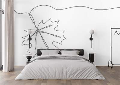 Maple leaf One line drawing isolated on white background Wall mural