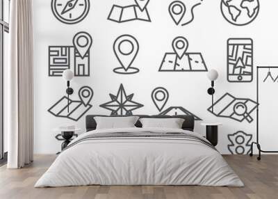 Navigation and Map line icons Wall mural