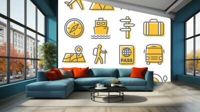 Travel line icons set on white background Wall mural