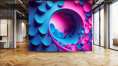 Modern wallpaper abstract with pink blue. 3d rendering of purple and blue abstract geometric background. Scene for advertising, technology, showcase, banner, cosmetic, fashion, business, presentation. Wall mural