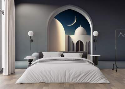 ramadan kareem background with mosque and lanterns. 3d illustration Wall mural