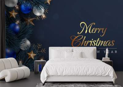 merry christmas and happy new year background with ornament design Wall mural