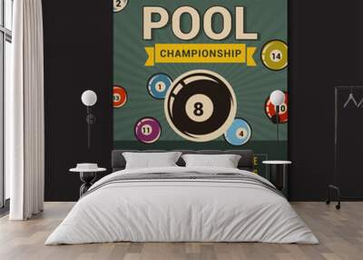 pool championship flyer template, retro flat design vector Wall mural