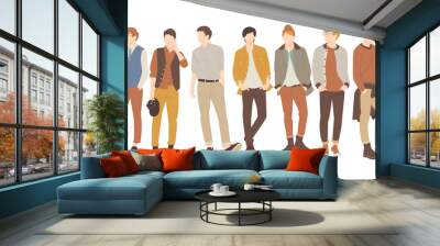 set of cool boys posing in casual stylish outfits. people flat design illustration Wall mural