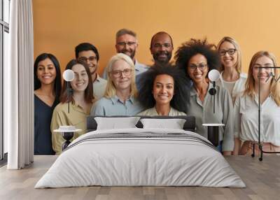 Group of happy multiethnic people standing together and looking at camera Wall mural