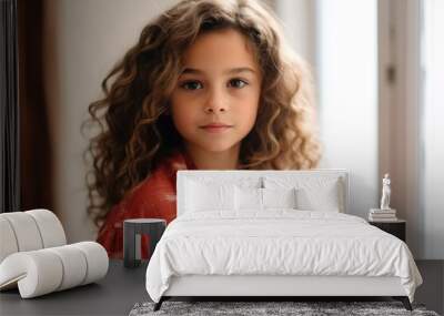 Portrait of a cute little girl with curly hair looking at camera Wall mural