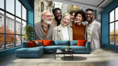 Portrait of a group of multiracial people standing in the street Wall mural