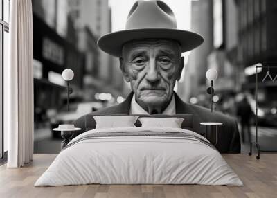 Portrait of a senior man wearing a hat in New York City Wall mural