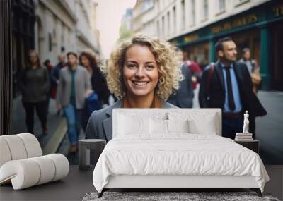 Portrait of a young businesswoman in the street of Paris, France Wall mural