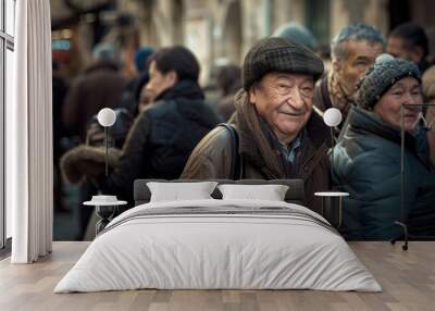 The old man on the street in the center of the city. Wall mural