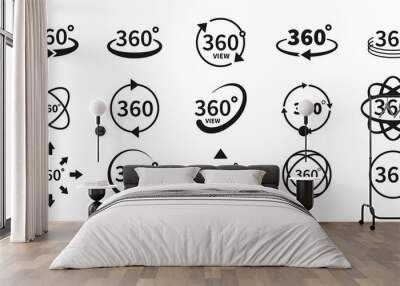 360 degree views of vector circle icons set isolated from the background. Signs with arrows to indicate the rotation or panoramas to 360 degrees. Vector illustration. Wall mural