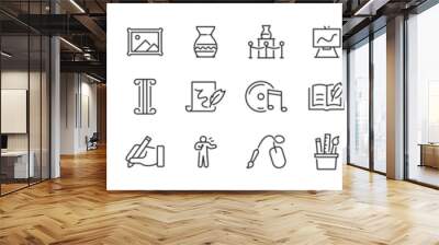 Art web icons in line style. Creative, museums, architecture, artist, sculpture, statue, image, music, collection. Vector illustration. Wall mural