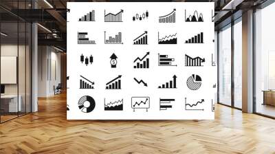 Business graphs and charts icons. Business infographics icons. Statistic and data, charts diagrams, money, down or up arrow, economy reduction. Financial chart. Vector illustration. Wall mural