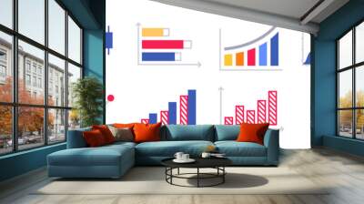 Business graphs and charts icons. Business infographics icons. Statistic and data, charts diagrams, money, down or up arrow, economy reduction. Financial chart. Vector illustration. Wall mural