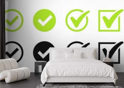 green check mark and red cross icon set. circle and square. tick symbol in green color, vector illus Wall mural